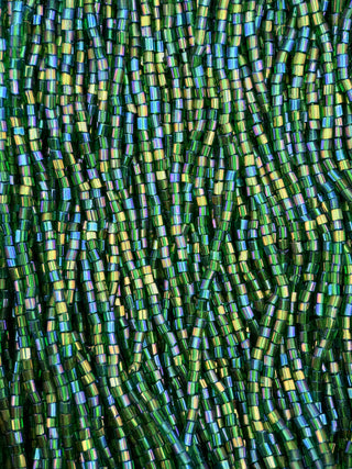 Size 11/0 2-Cut Czech Glass- #418 Dark Kelly Green Rainbow