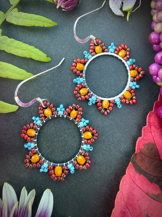 DIY KIT: Flower Hoops- Silver Garnet