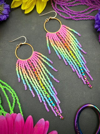Feather Hoops - Neon Gold