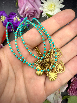 Teal Magnesite Gold Necklace