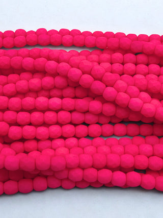 3mm Fire Polish- Neon Pink