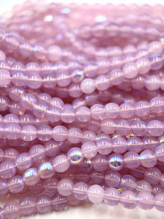 6mm Round Druk- Rose Opal AB