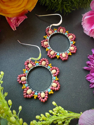 DIY KIT: Flower Hoops- Silver Burgundy
