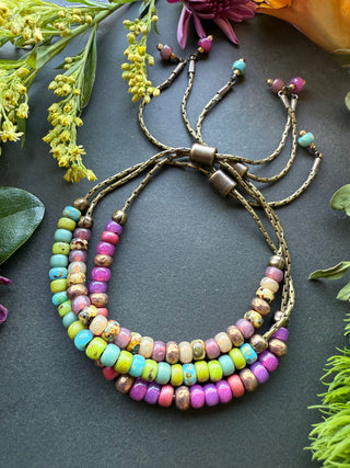 DIY KIT: Sliding Chain Bracelet Set of Three - Antique Brass/Mauve Olive Mix