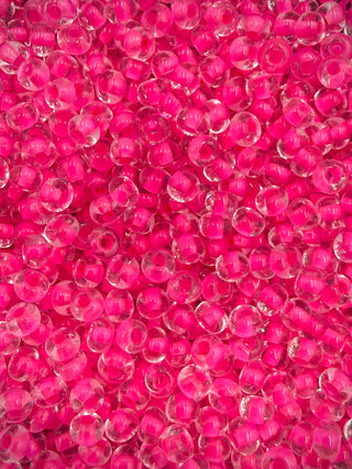 50 Grams- Size 6/0 Czech Glass- Neon Pink Lined