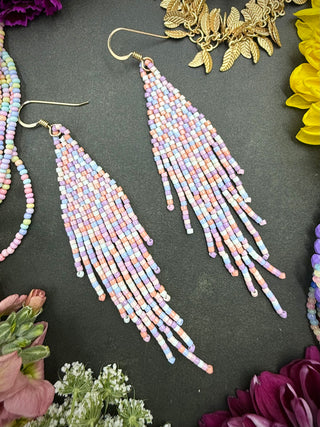 Fringe Earrings- Mint Pastel Rose