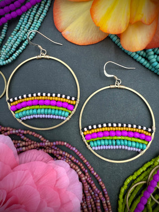 DIY KIT: Tapestry Hoops- Electric Fuchsia Olive Mustard