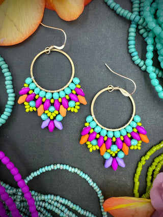 DIY KIT: Carnival Earrings- Electric Fuchsia Olive Mustard