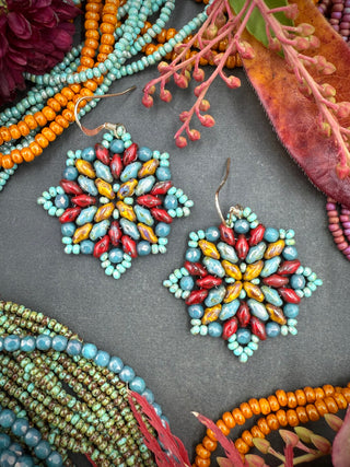 DIY KIT: Mandala Earrings- Turquoise Red Picasso